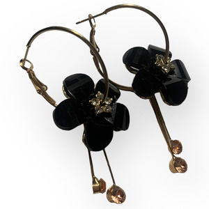 Black Flower Drop Earrings